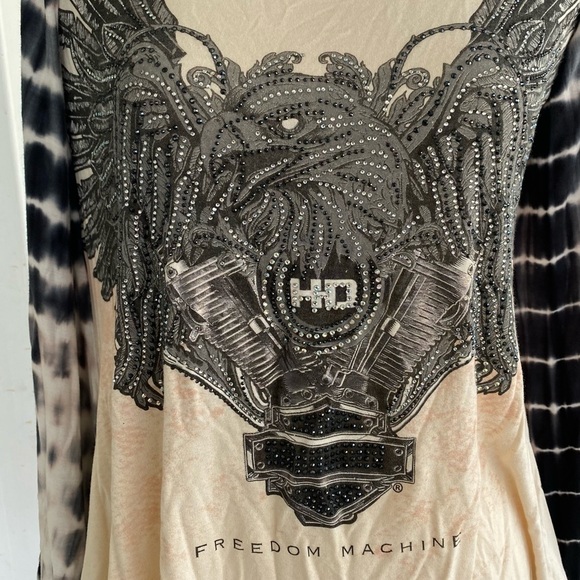Harley-Davidson Tie Dye Bling Rhinestone Drape Front Tank Top Small/Medium - Picture 5 of 9